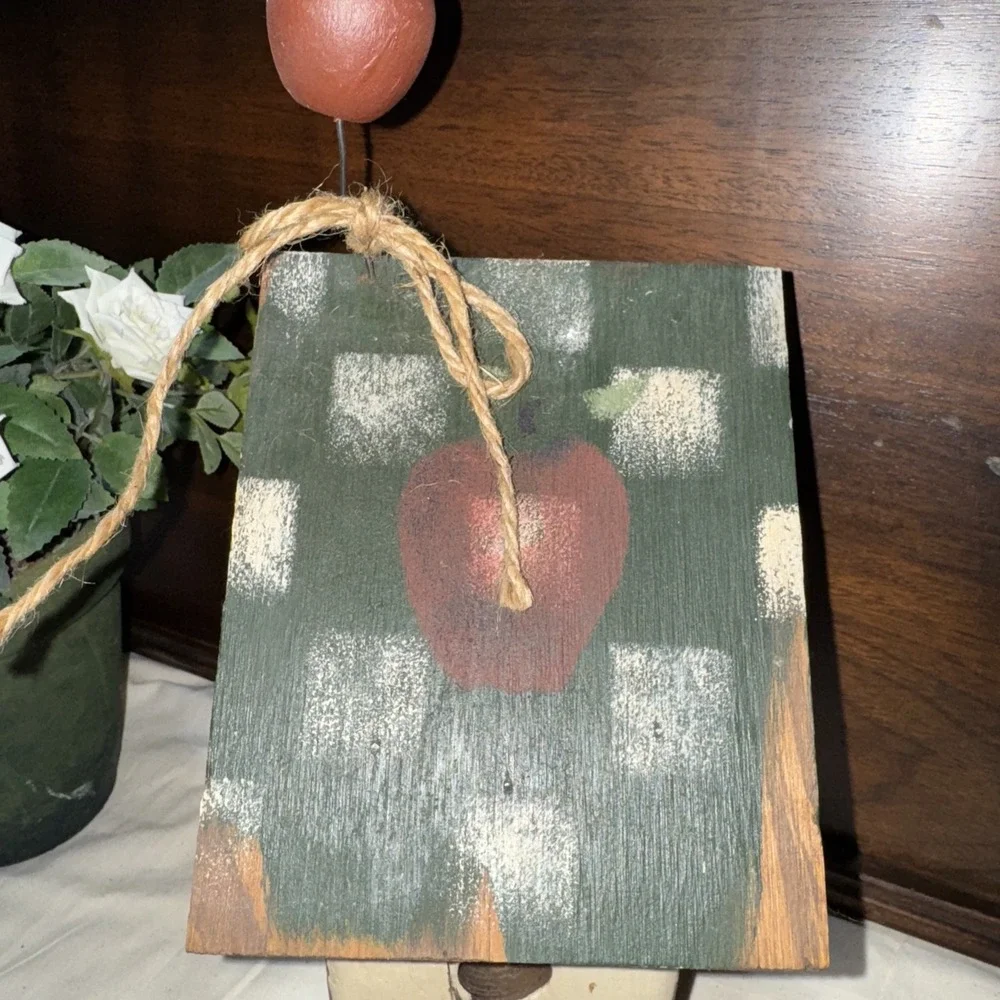 Decorative Wooden Bird‎ House Green Color Features Squares Colors, Apple On Top